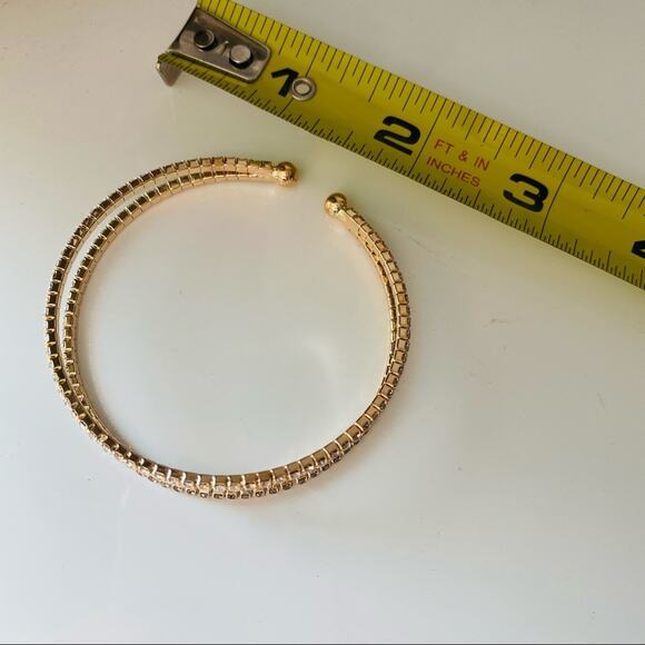 NEW NORDSTROM REVOLVE Gold Double Crystal Studded Bracelet Bangle Cuff Jewelry - Picture 6 of 8